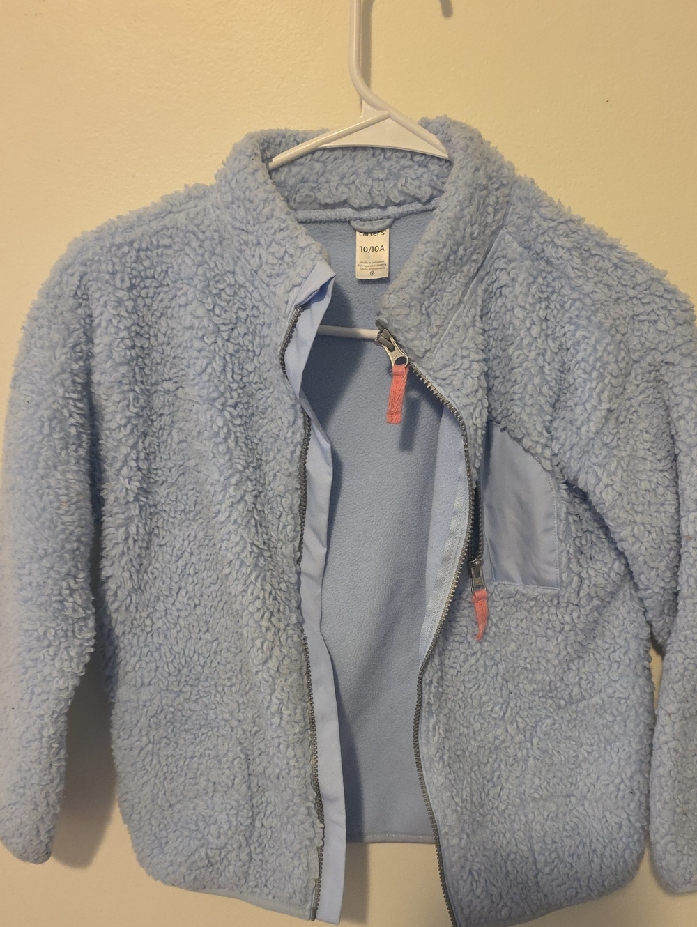 Carter's Light Blue Plush Sherpa Jacket with Pink Zipper Accents
